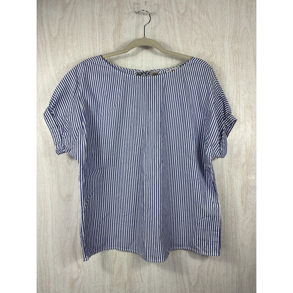 Vineyard Vines Stripe Blouse M Blue White Cotton Coastal Preppy Capsule Chic - Picture 2 of 9